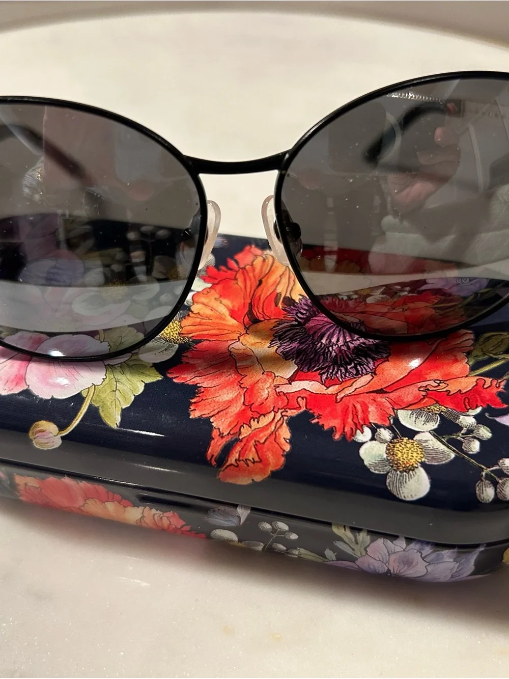 Brighton Interlok Woven Black Round Sunglasses with floral case
